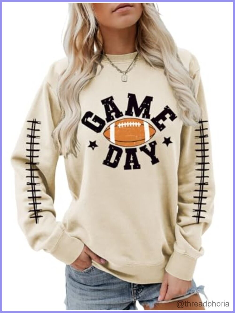 Football Sweatshirt for Women Letter Print Long Sleeve Pullover Game Day Outfits